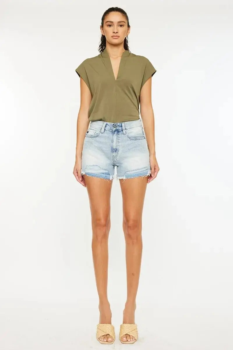 Kancan High Rise Raw Hem Denim Shorts for Women - Love Salve